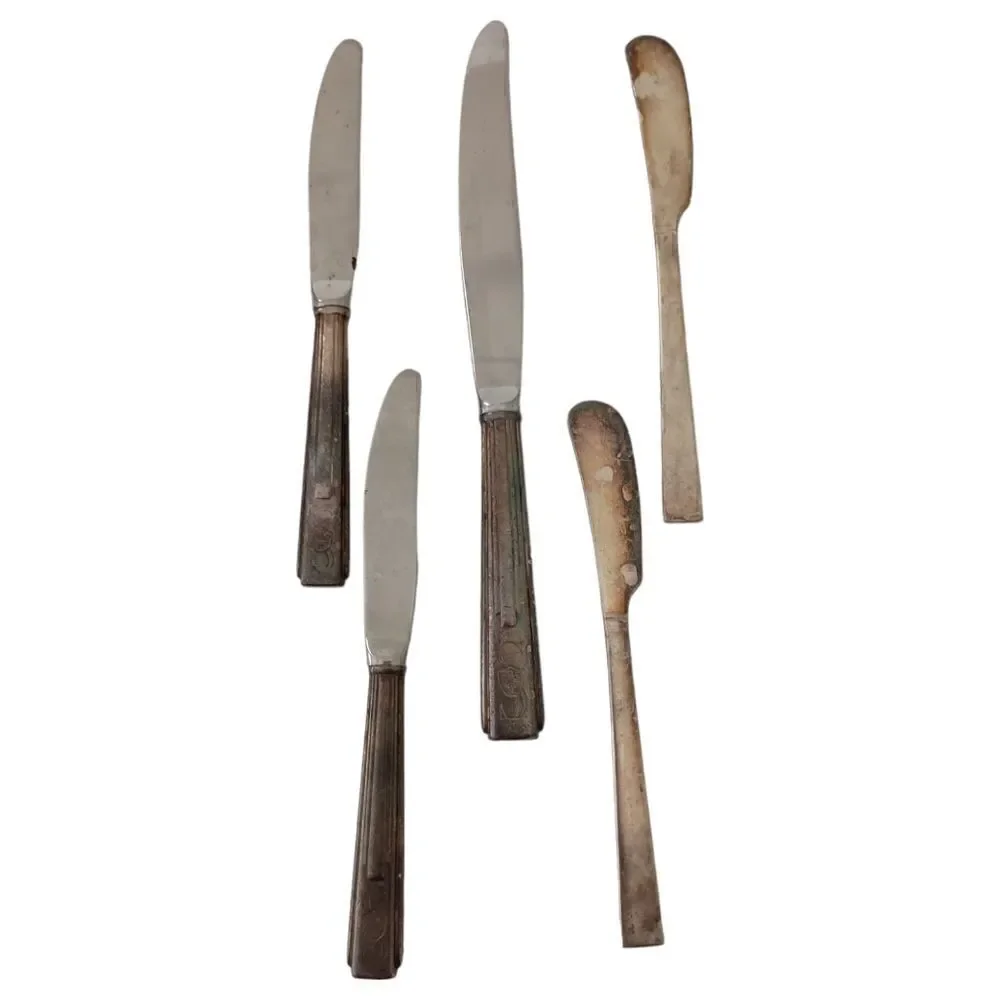 Vintage Sheraton Hotel Flatware Silver Plate‎ Logo Knives Knife Set Of 5 Mixed.